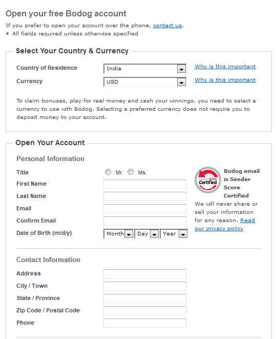 Bodog Signup Page